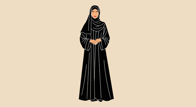 Muslim Woman in Black Abaya and Hijab Standing Modestly