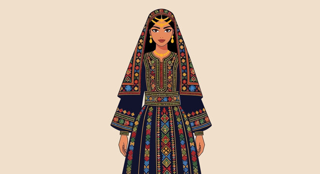 Woman in Traditional Palestinian Embroidery Dress
