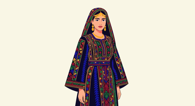 Woman in Traditional Palestinian Embroidery Dress