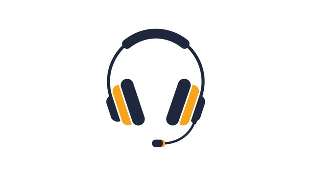 Modern headset icon with built-in microphone in dark blue and orange colors representing customer service, gaming, or remote work.