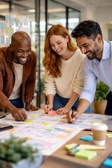 Fototapeta premium Creative business team working together planning project with documents collaboration teamwork modern office environment