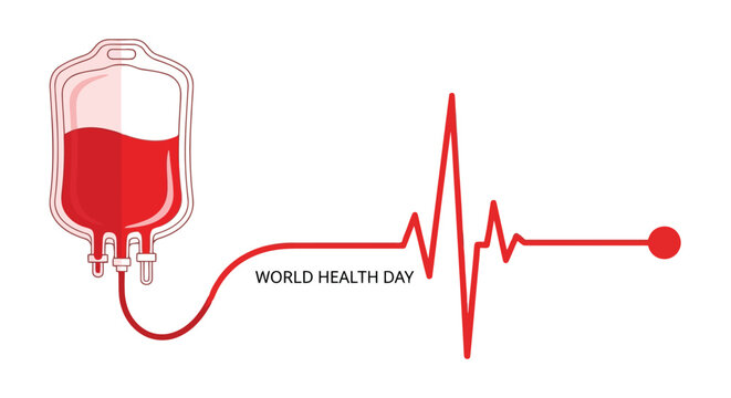 Blood bag and heartbeat line world health day graphic
