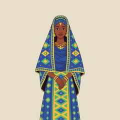 Fototapeta premium African Woman in Traditional Blue and Yellow Dress and Headscarf