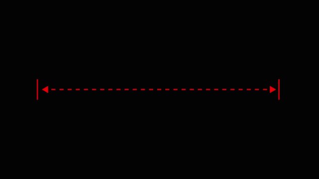 Animated red dashed line expanding horizontally with arrows showing direction and measurement