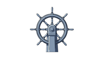 Obraz premium Classic maritime wooden ship steering wheel sits mounted on a sturdy pedestal, evoking a sense of traditional nautical navigation and travel.