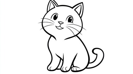 Fototapeta premium Smiling cartoon cat illustration in black and white for creative design
