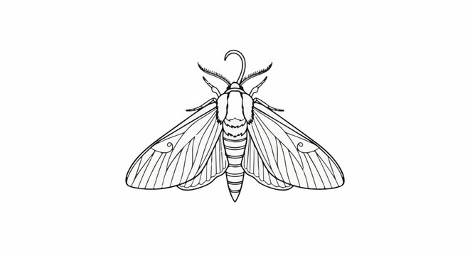 Detailed outline illustration of a moth with spread wings and segmented body