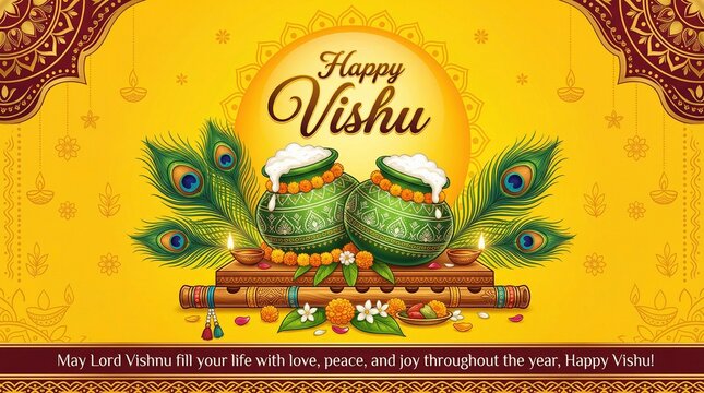 Happy Vishu greetings. April 14 Kerala festival with vishu flowers.abstract vector illustration design