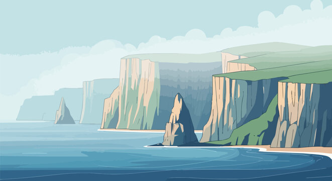 Pixel Art Coastal Cliffs Landscape with Ocean Waves and Sea Stacks