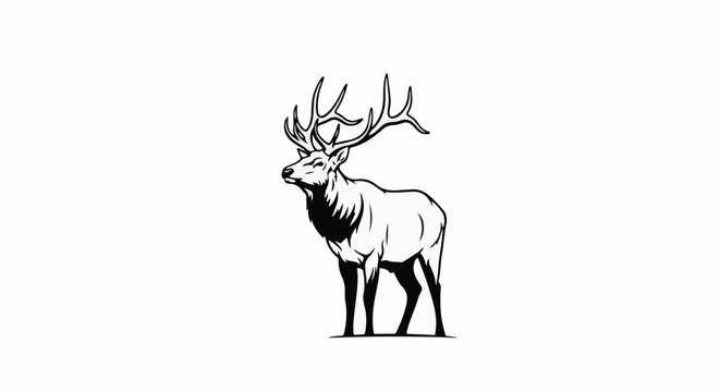 Majestic bull elk with large antlers, profile view, on white background