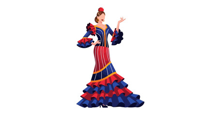 Fototapeta premium Flamenco Dancer Woman in Traditional Red and Blue Dress