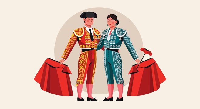 Matador Couple in Traditional Costume with Capes