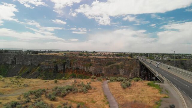 Twin Falls, Idaho. Perrine Memorial Bridge and beautiful canyon as seen from drone