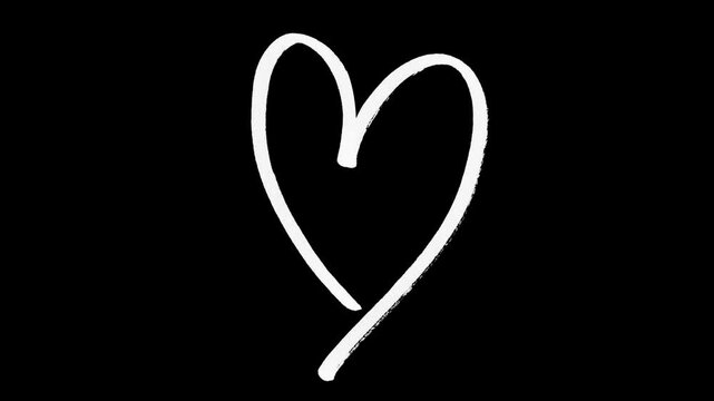Animated outline marker brush red and white heart isolated transparent background, hand-drawn animation on a black background