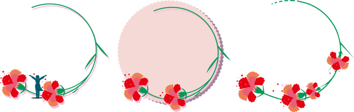Mother's Day carnation circular frame set, copy space, vector illustration