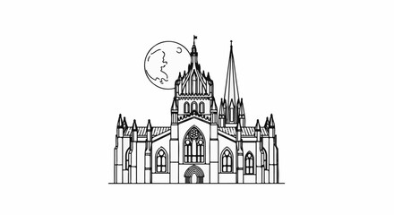 Obraz premium Ornate Gothic cathedral with a crescent moon and face in the background