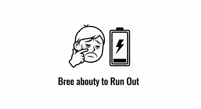 Sad face with low battery icon, representing exhaustion