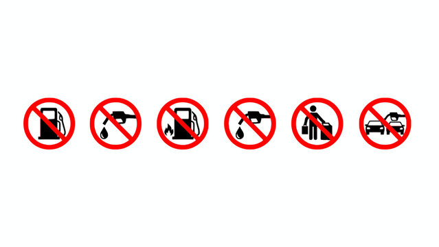 Fuel Station Prohibition Sign Icons Set on White Background
