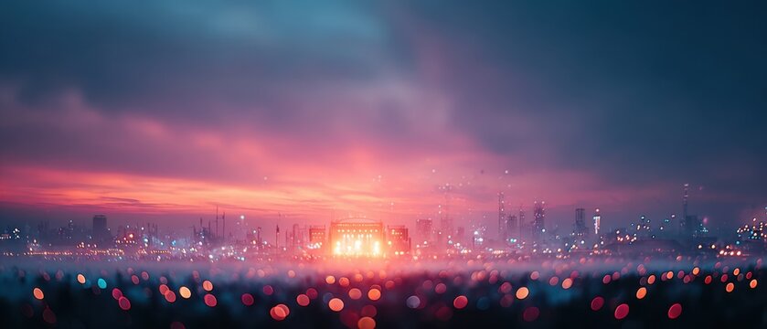Music crowd blur with rhythm, lights and shared emotional energy