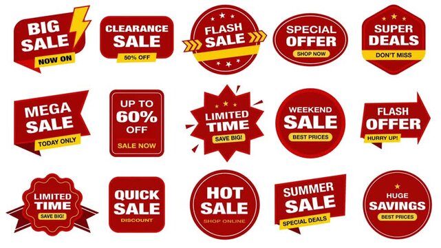 Mega Promo Badges Pack Animation &ndash; Discount Labels, Deals, Limited Time Tags Collection High-quality animated promo badges pack featuring a wide collection of bold and eye-catching labels 