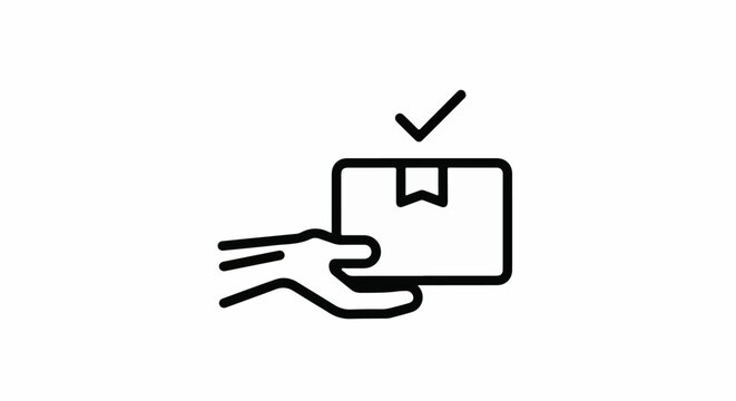 Hand holding a package with a checkmark above