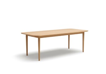 Fototapeta premium A modern light oak rectangular dining table with four tapered legs isolated on a white background