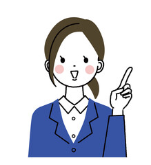 Fototapeta premium 紺色のスーツを着た若い女性 指差しポーズの女性
