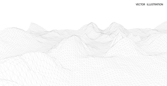 3D wireframe of contour swirl. Abstract wireframe background. Black and white wave.
