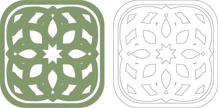 Sage green rounded square mandala and outline symbol