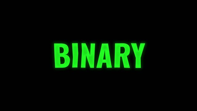 Bright green binary text animation with glowing effect on dark background, perfect for digital technology theme, coding concept, and modern typography intro.