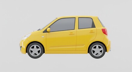 Obraz premium Yellow Compact Hatchback Car 3D Render Illustration Isolated on White Background for Automotive Design, Urban Transportation, Vehicle Mockup Template, and City Mobility Concept.
