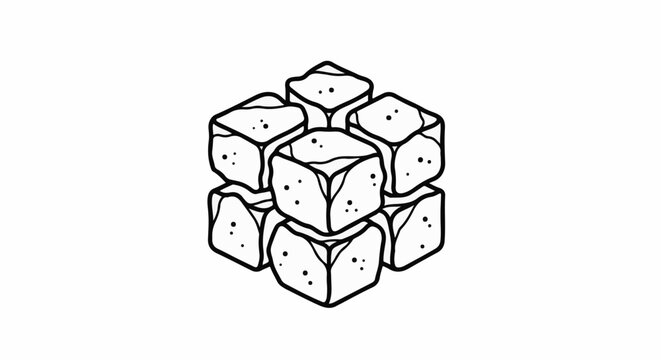 Stacked sugar cubes with dark speckles on white background