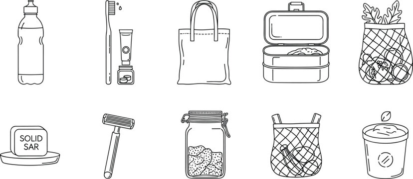 Minimalist daily essentials illustration set for modern lifestyle