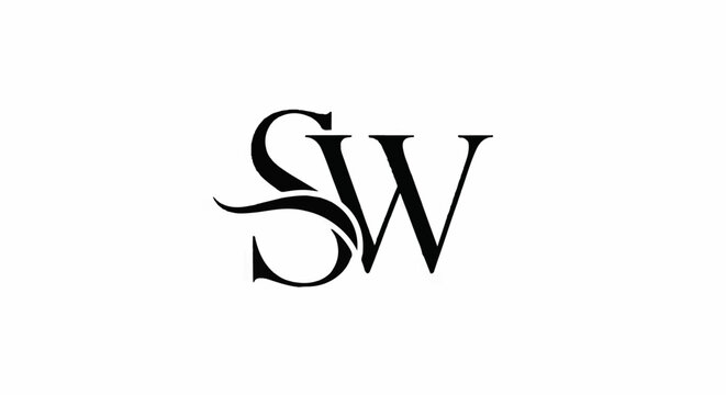 Elegant black monogram 'SW' with decorative flourishes on a white background