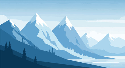 Fototapeta premium Minimalist Blue Mountain Landscape Vector Illustration