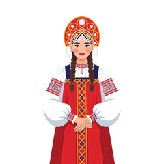 Fototapeta premium Young woman in traditional Russian costume with kokoshnik and braids