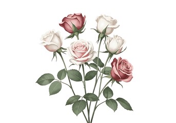 Obraz premium Artistic bouquet of light pink and deep red roses on a long green stem.