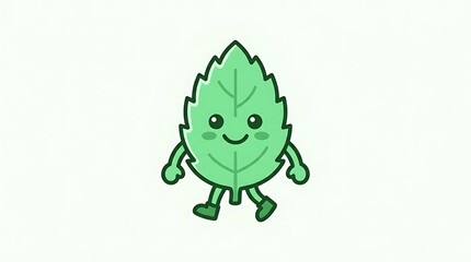 Obraz premium Happy cartoon leaf character standing.