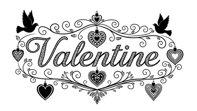 Valentine greeting card design with hearts and birds isolated on white background