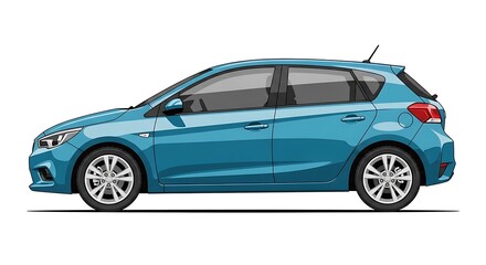 Obraz premium Blue hatchback car side view.