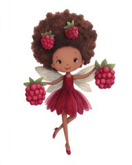 Fototapeta premium Raspberry Fairy Girl Dancing With Fresh Berries