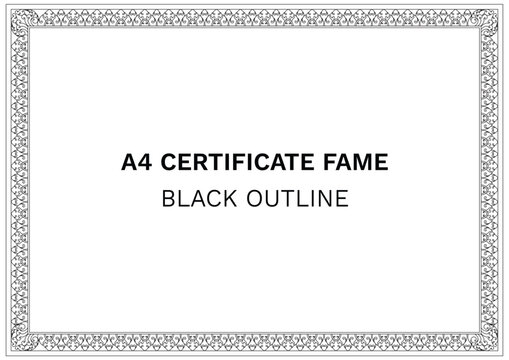 A4 Certificate frame khmer ornament decoration black outline