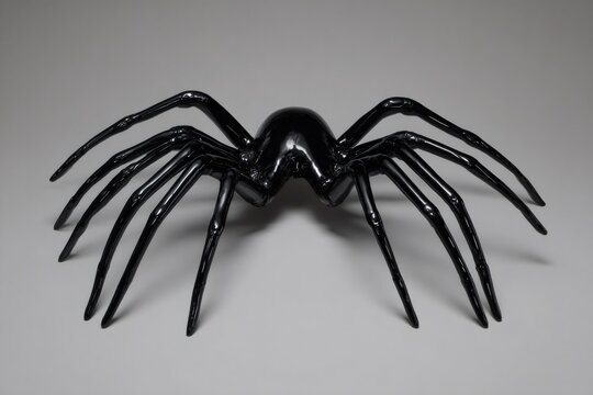 Sculptural object featuring glossy black chitinous body, long segmented appendages. Creating eerie and abstract horror concept