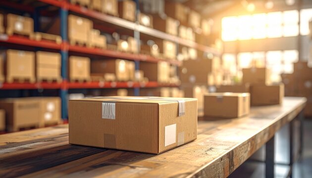Cardboard Boxes Ready for Shipping in a Warehouse Setting E Commerce Distribution Logistics and Supply Chain.
