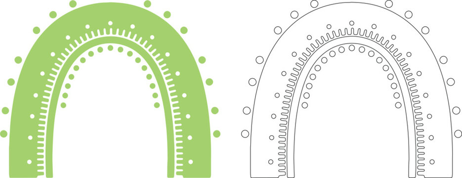 Green mehndi arch with dots and gear pattern circles