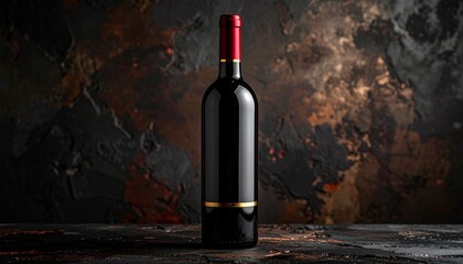 Obraz premium Elegant Red Wine Bottle Still Life with Dark Artistic Background for Food and Beverage Promotions.