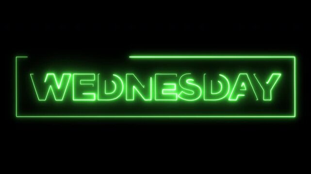 Modern Neon Animated Text WEDNESDAY &ndash; Green Glowing Sign Animation for Social Media Stories, Digital Signage, and Event Promotion