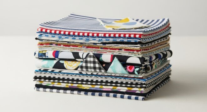 Stack of Diverse Fabric Patterns and Textures