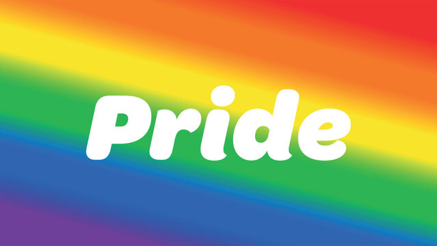 Pride text on vibrant rainbow gradient background. Abstract vector illustration for LGBTQ+ Pride Month, equality movement, and social diversity celebration. Modern colorful banner design.