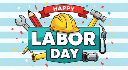 Fototapeta premium Happy labor day celebrating workers with tools and a festive background
